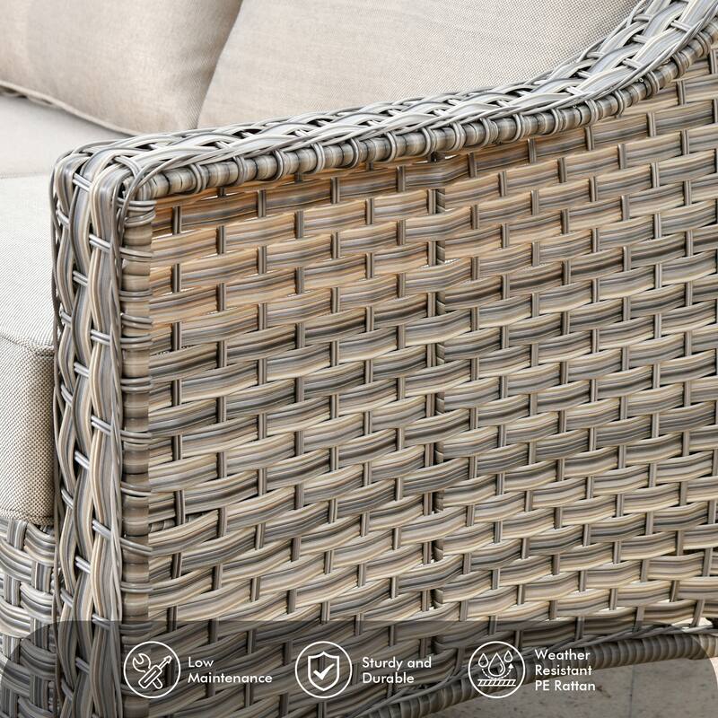 OVIOS 5 Pieces Outdoor Wicker Swivel Chair Set With Solar-Powered Table