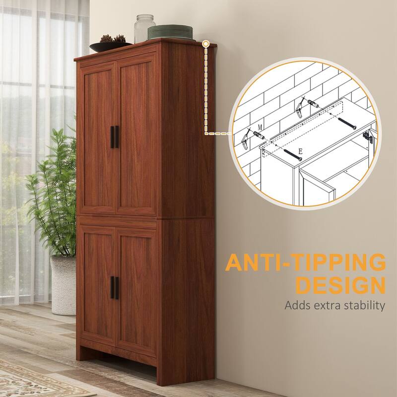 HOMCOM 64" 4-Door Kitchen Pantry, Freestanding Storage Cabinet with 3 Adjustable Shelves for Kitchen