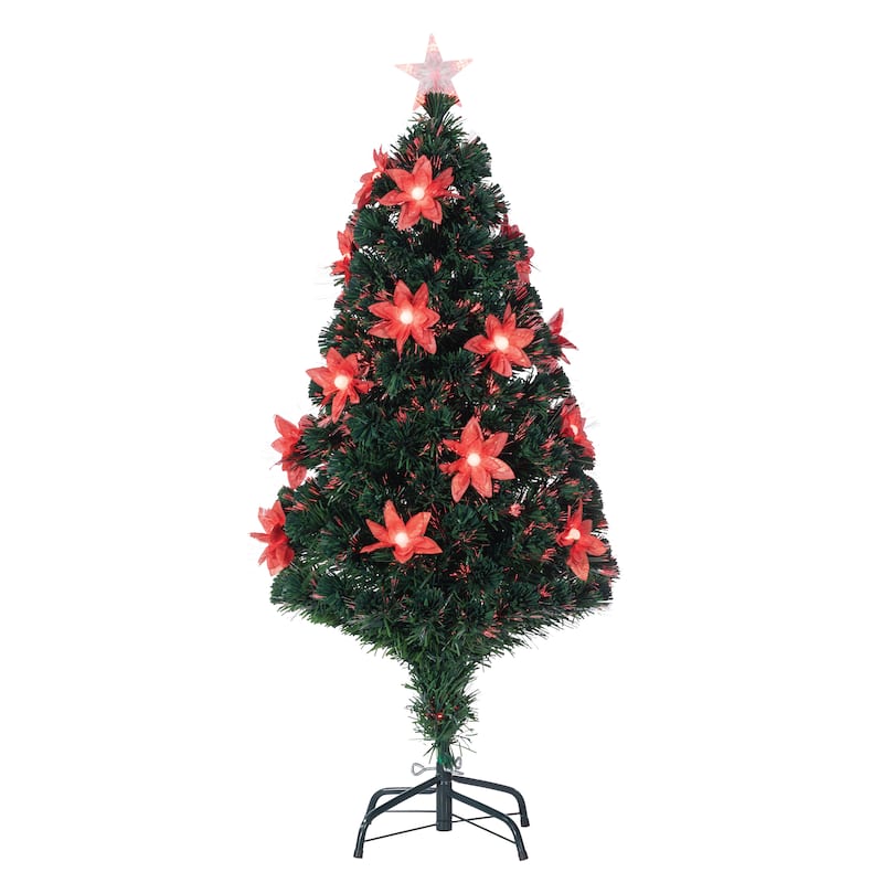 4 ft. Pre Lit Color Changing Fiber Optic Poinsettia Tree