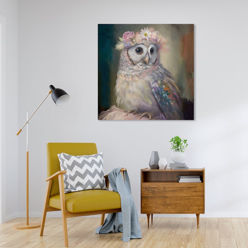 Wynwood Studio Canvas Animals Owlette III Gray and Light Pink Traditional Wall Art Canvas Print - Gray, Pink - 30 x 30