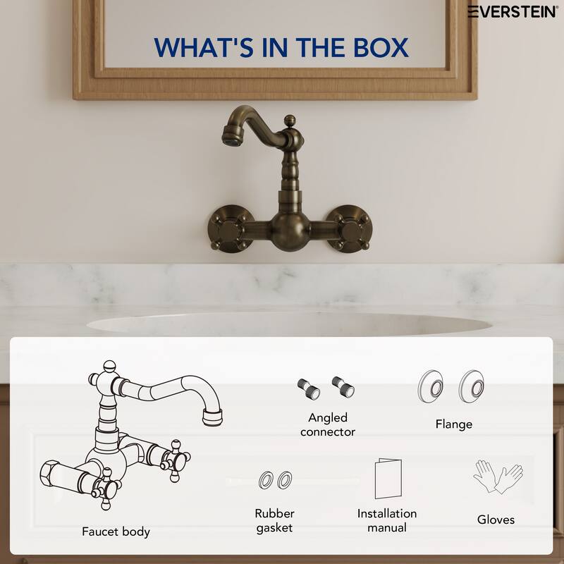 Wall Mounted Vintage Bathroom Sink Faucet, Double Handle Antique Bronze Bathroom Faucet