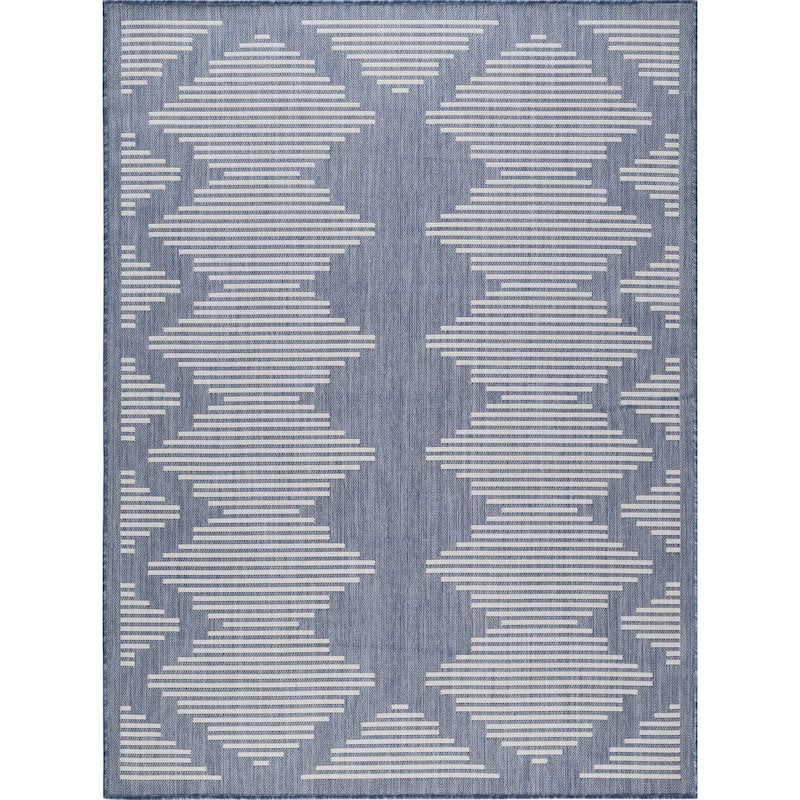 Beverly Rug Blue Geometric Indoor Outdoor Rug, Outside Carpet for Patio, Deck, Porch