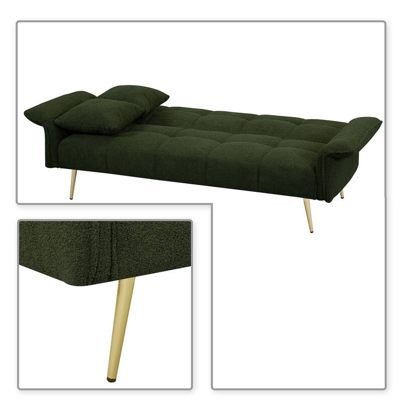 Modren Teddy Fabric Upholstered Convertible Futon Sofa Bed with Folding Armrests