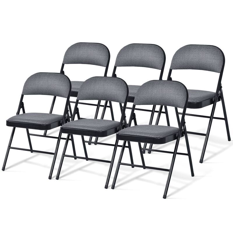 Gymax Set of 6 Folding Chairs Fabric Upholstered Padded Seat Metal - Grey