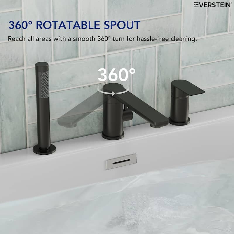 Modern Tub Filler with Hand Sprayer Deck Mount Tub Faucet with Hand Shower 3 Holes Bathtub Faucet Brass