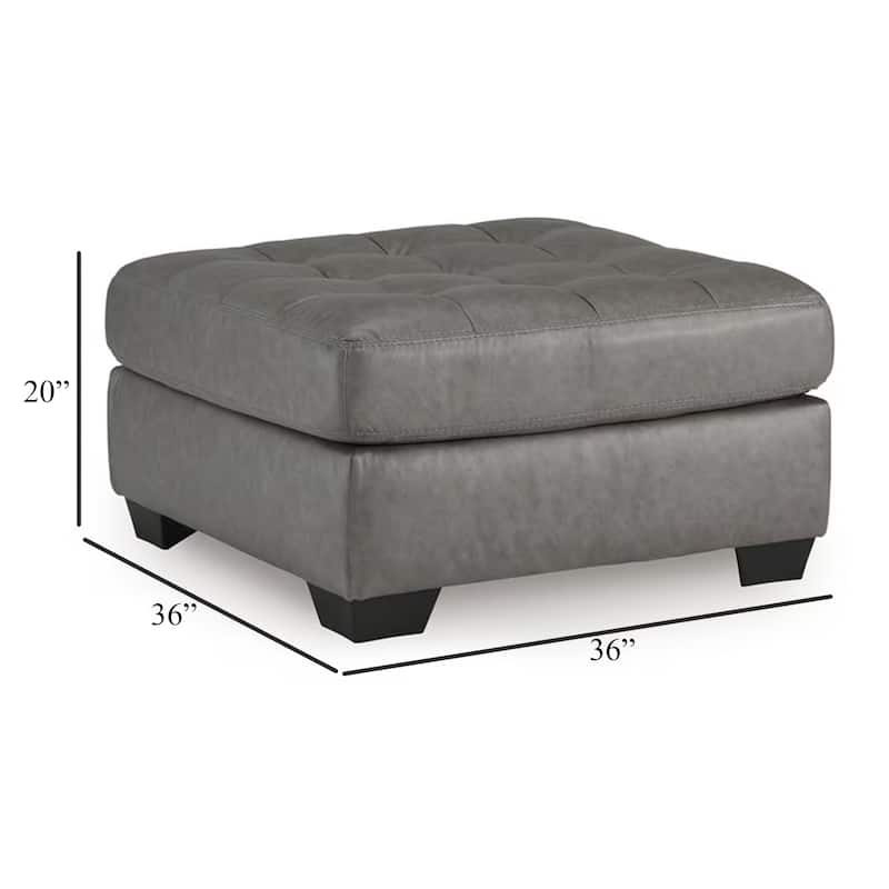 Lairi Accent Ottoman, 36 Inch Square, Button Tufted Gray Faux Leather
