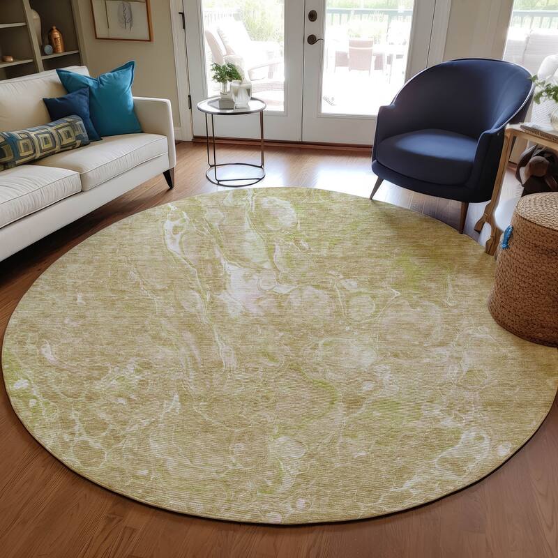 Machine Washable Indoor/ Outdoor Chantille Abstract Watercolor Rug - Beige - 8' x 8'
