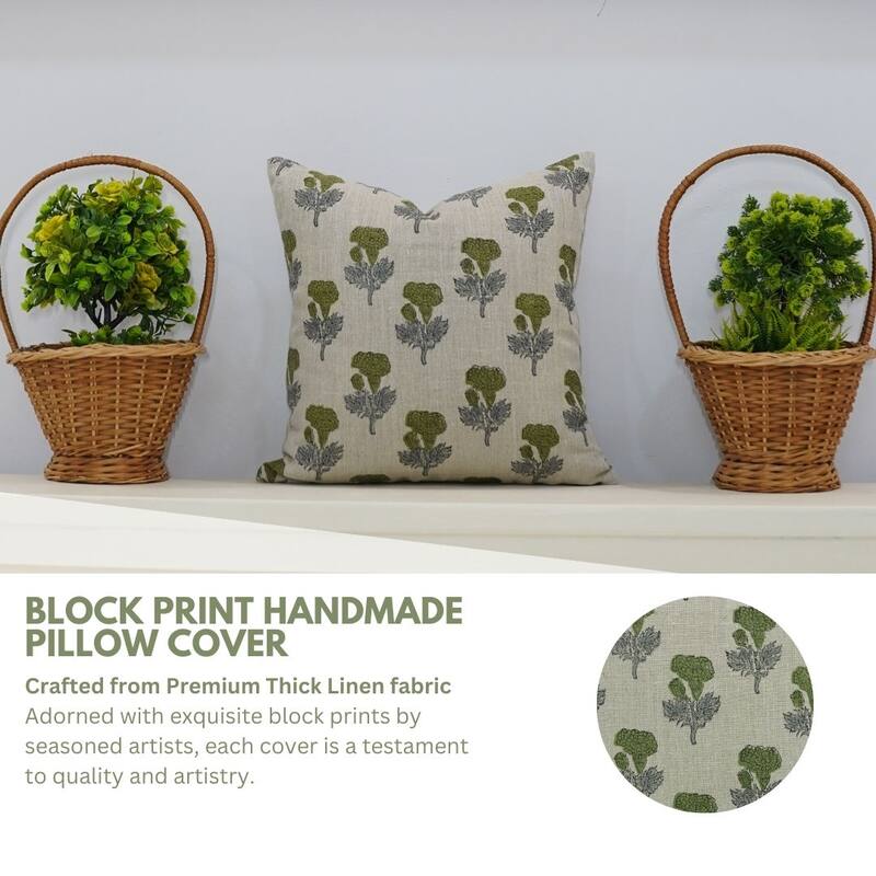 Linen Boho Block print pillow Cover - Manmohan