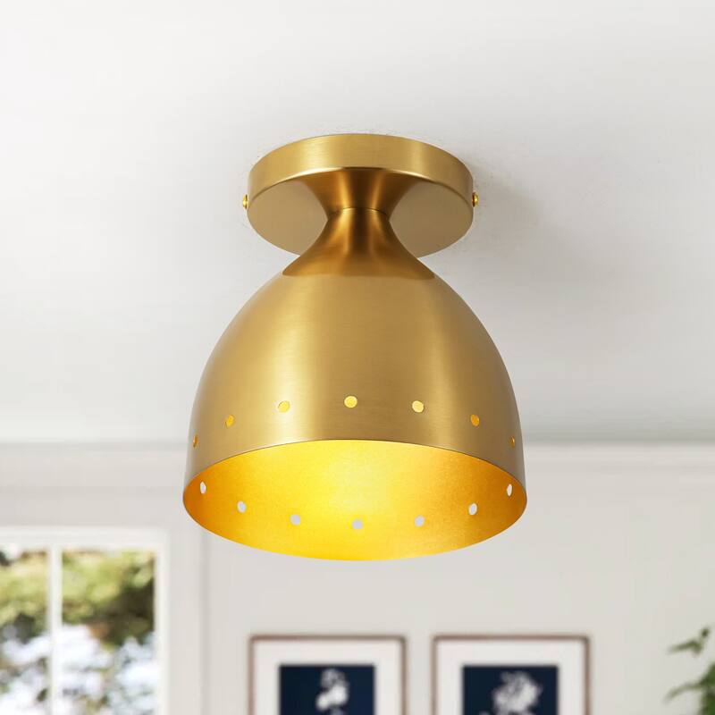 6.9" W 1-Light Retro Handcrafted Brass Finish Gold Interior Dome Design Flush Mount Ceiling Light for Bedroom, Kitchen