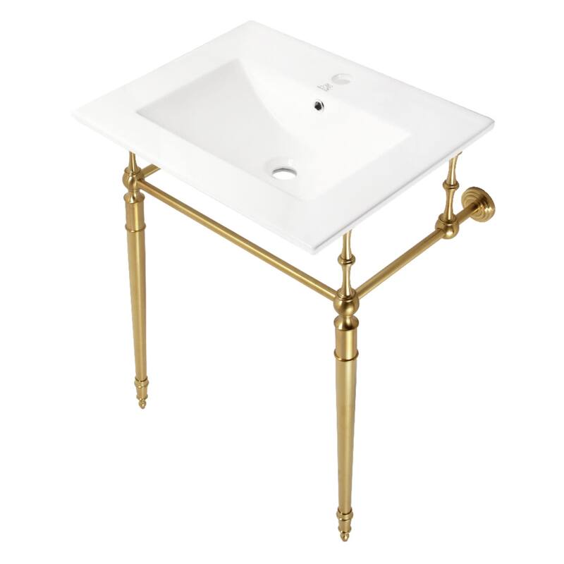 Kingston Brass KVPB24187W1 Edwardian 24" Single Basin Console Sink Set - White / Brushed Brass