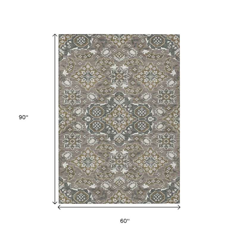 HomeRoots Medallion Traditional Rectangle Outdoor Rug