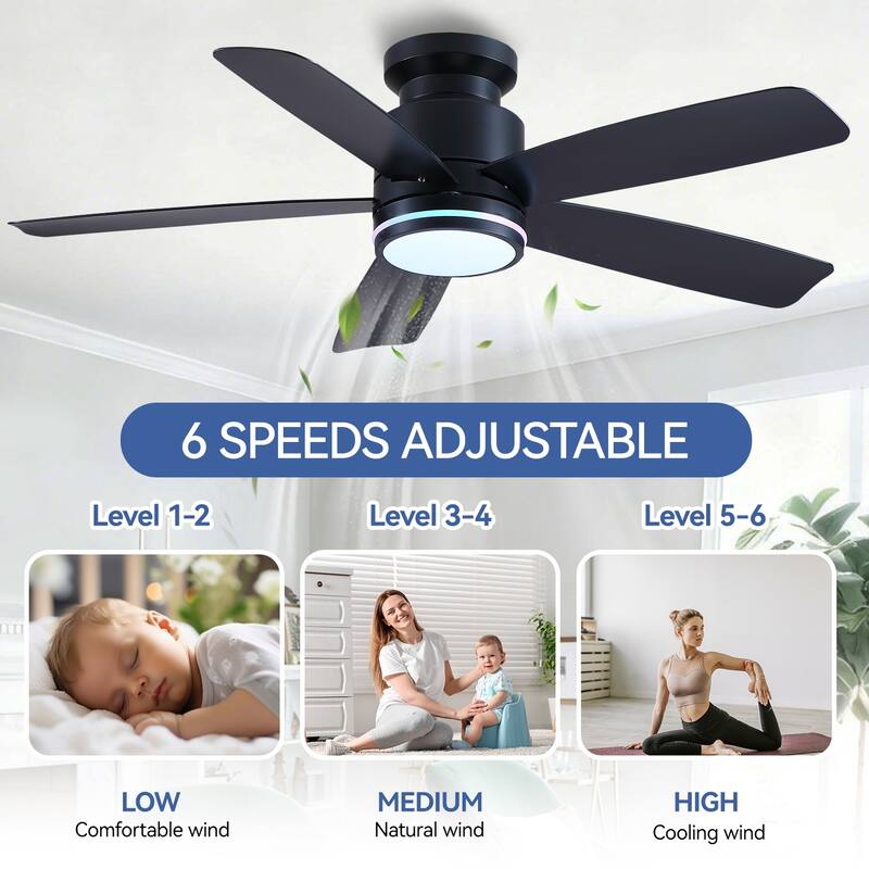 41 and 46 Inches Flush Mount Ceiling Fan with Light and Remote