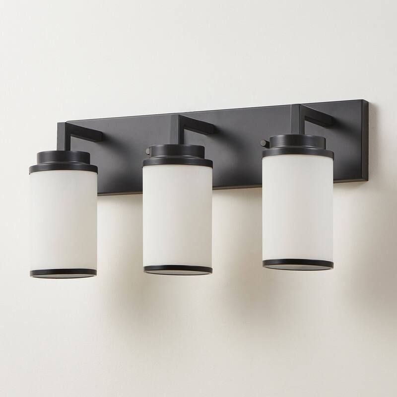 KAWOTI Frosted White Glasses Vanity Light with Metal Ring