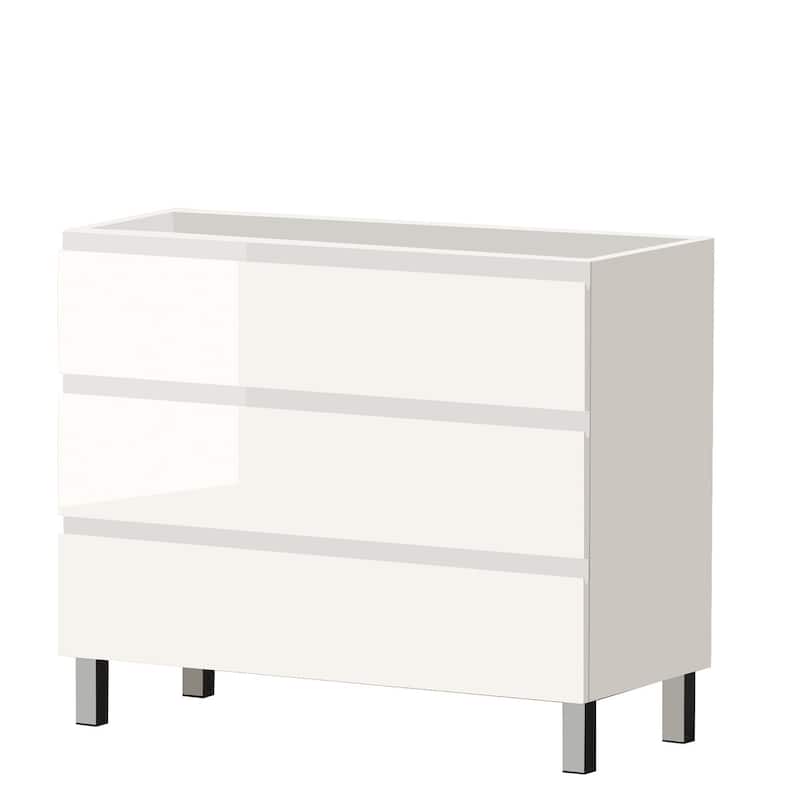 HomeRoots 40" White Wood Freestanding Bathroom Vanity With White Sink And Three Drawers - 40.00 in. x 33.12 in. x 17.88 in.