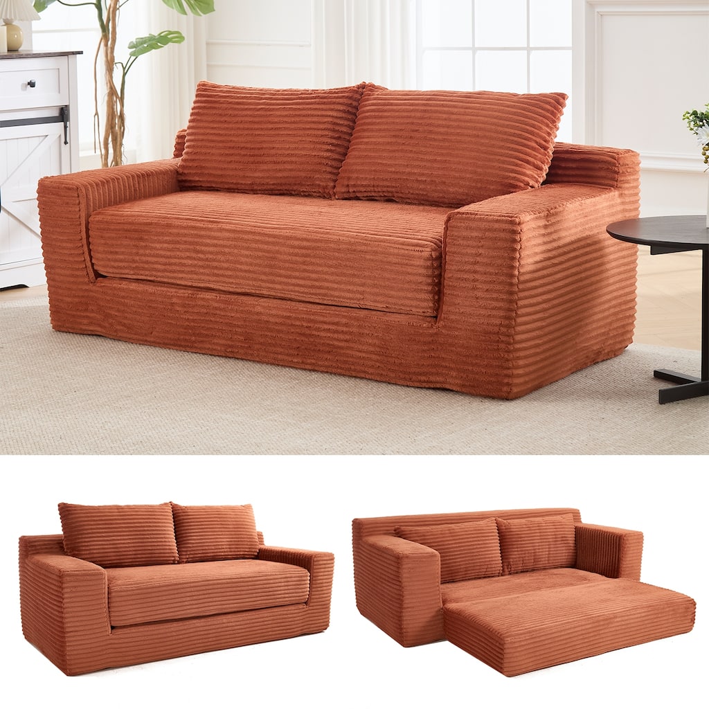 70.87'' W Corduroy Fabric Loveseat Sleeper Sofa with Memory Foam & Steel Frame
