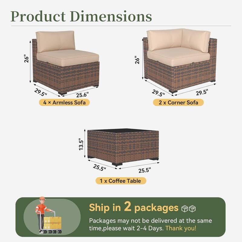 AOXUN Wicker Rattan Outdoor Sectional Sofa Set with Coffee Table