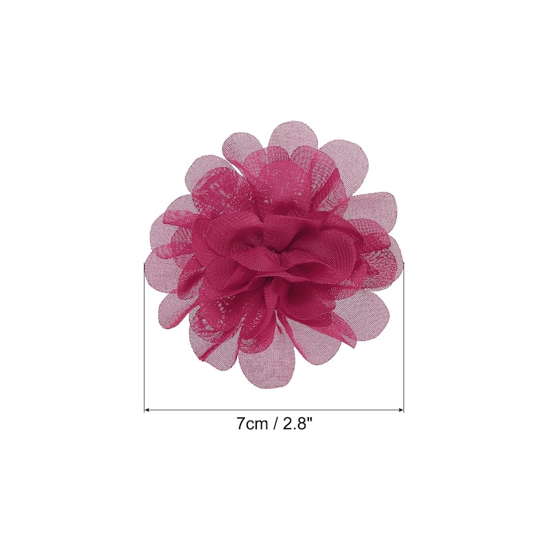 10Pcs Chiffon Flowers Fabric Flower Sewing Fabric Appliques - Hot Rose - 2.8"