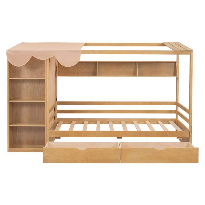 Twin size House Bed with 2 Drawers,Storage Shelf and Wardrobe