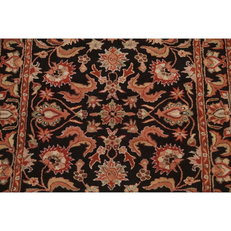 Black Floral Agra Oriental Wool Area Rug Hand-tufted Foyer Carpet - 5'2" x 7'10"