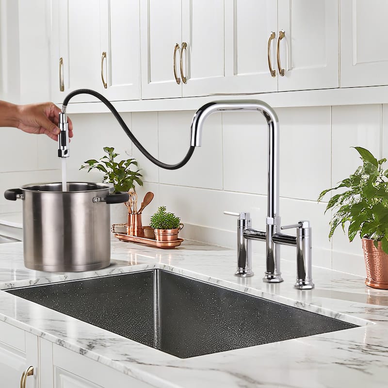 WOWOW Double Handle Pull Down Kitchen Faucet