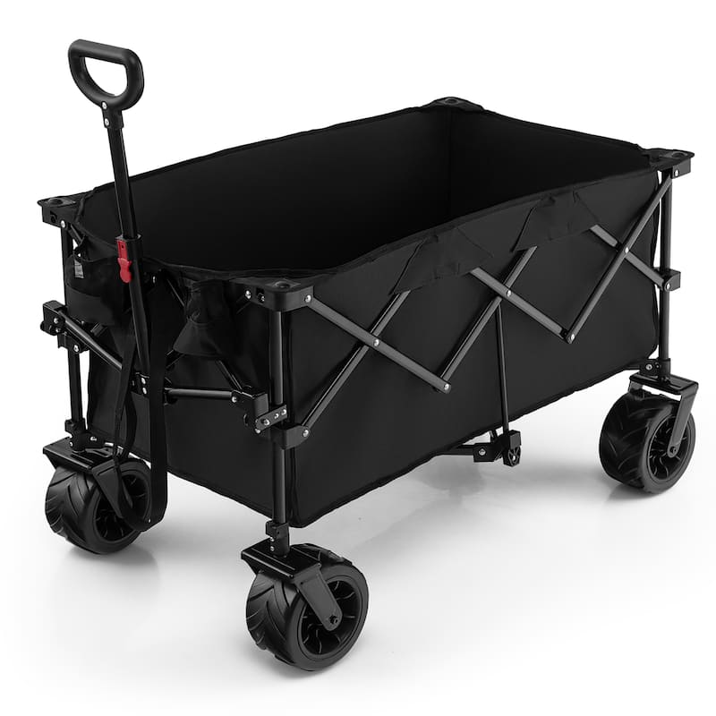 Folding Collapsible Wagon Utility Cart w/ Wheels Adjustable Handle - Black