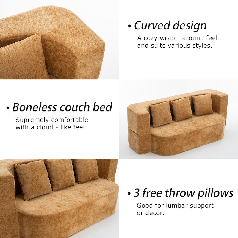 79" boneless loveseat Convertible Folding Sofa Bed, Twin Sleeper Sofa with Pillow, Modern Chenille Couch for Living Room
