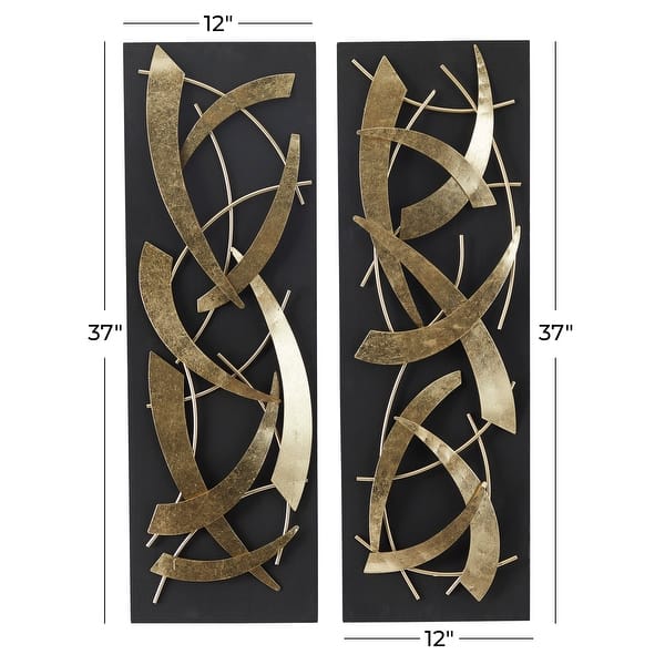 dimension image slide 1 of 2, Gold Metal Dimensional Abstract Wall Decor with Black or White Wood Backing (Set of 2)