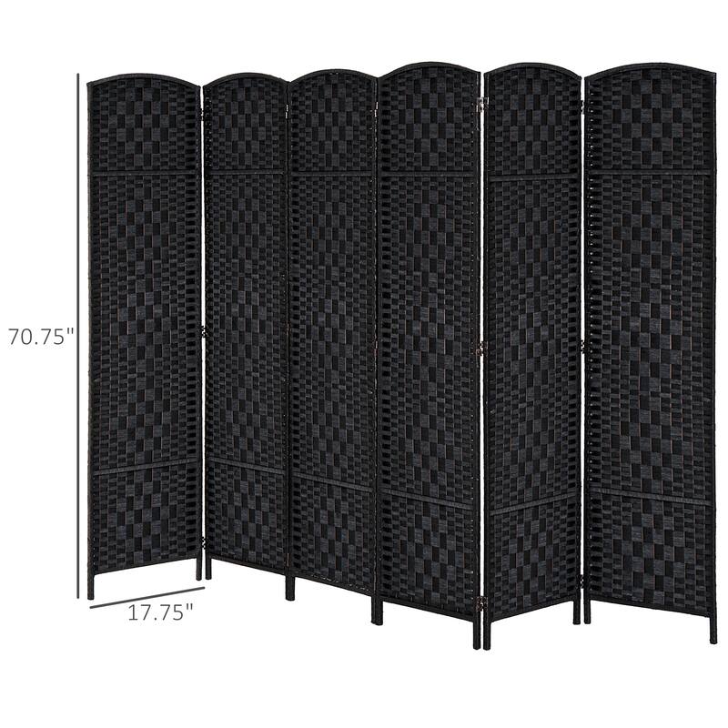 HomCom 6' Tall Wicker Weave Six Panel Room Divider Privacy Screen - Black Wood