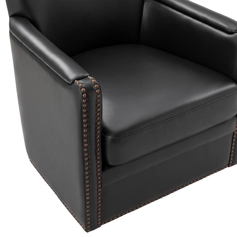 Pascual Classic Genuine Leather Swivel Chair With Nailhead Trim Arm by HULALA HOME