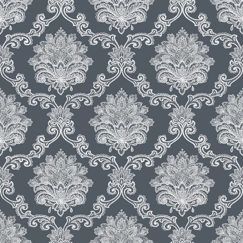 Galerie Wallcoverings Nordic Elements La Dentelle Damask Non-woven Matte Wallpaper Roll - 33 feet x 21 inches - Black