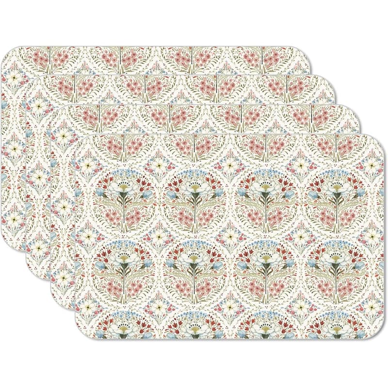 Countryside Repeat 4 Pack Reversible Easy Care Flexible Plastic Placemats Made in The USA BPA Free Easily Wipes Clean - multi - Set of 4