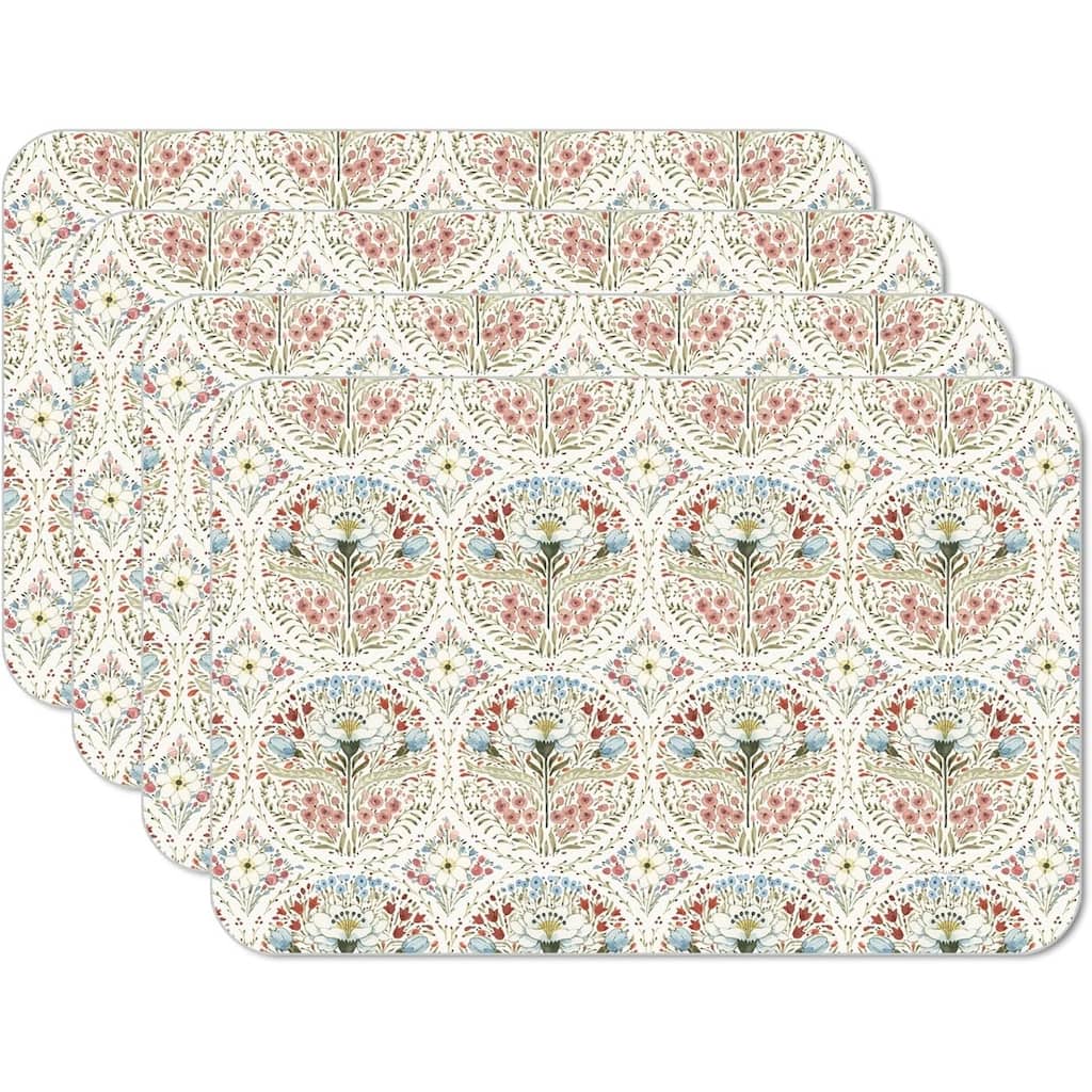 Countryside Repeat 4 Pack Reversible Easy Care Flexible Plastic Placemats Made in The USA BPA Free Easily Wipes Clean