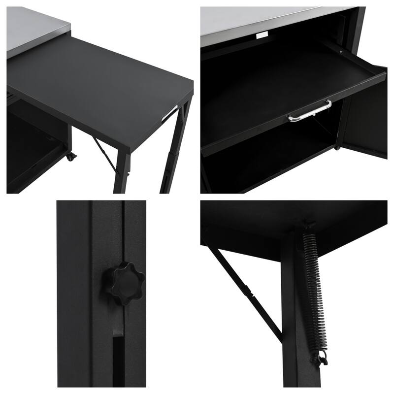 Outdoor Kitchen Island with Expandable Tabletop and Lockable Wheels