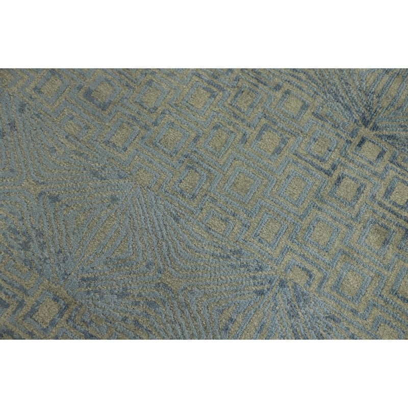 Hand-knotted Modern Wool Grey Geometric Area Rug Oriental Carpet - 7' 3'' X 5' 2''