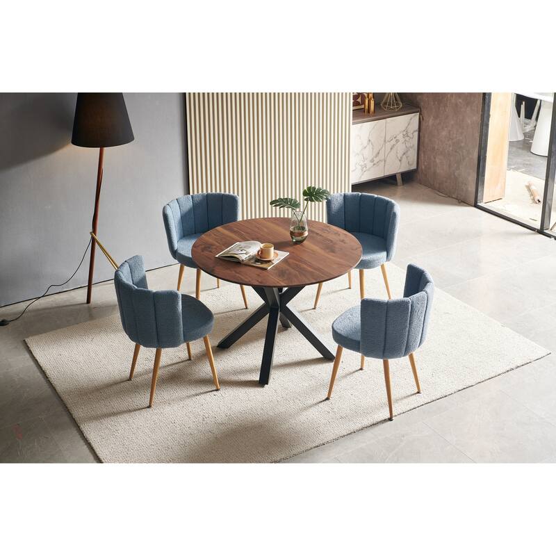 Round Dining Table for 4-6 People, Kitchen Dining Table with MDF Table Top & Metal Cross Legs, Mid-Century Leisure Coffee Table