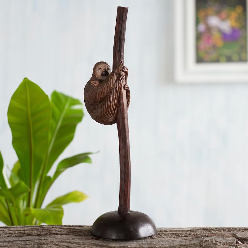 Novica Handmade Mother Sloth Wood Sculpture