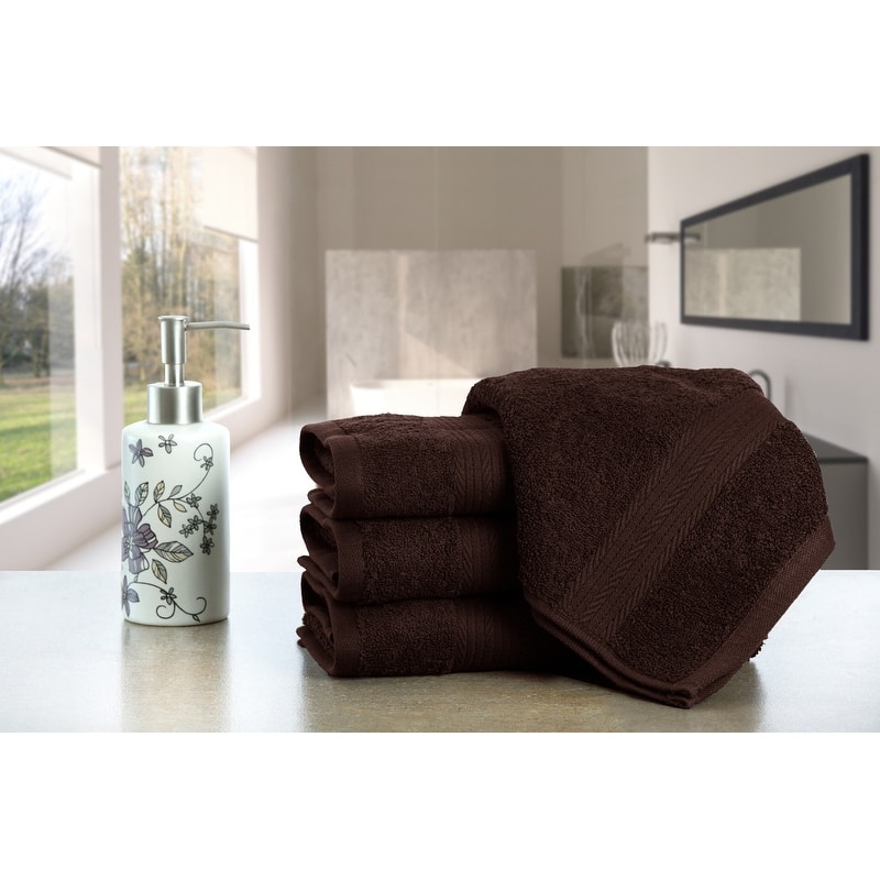 Hand Towels for Bathroom Cotton 600 GSM 18X28 Inch by Ample Decor - 4 Pcs - Brown