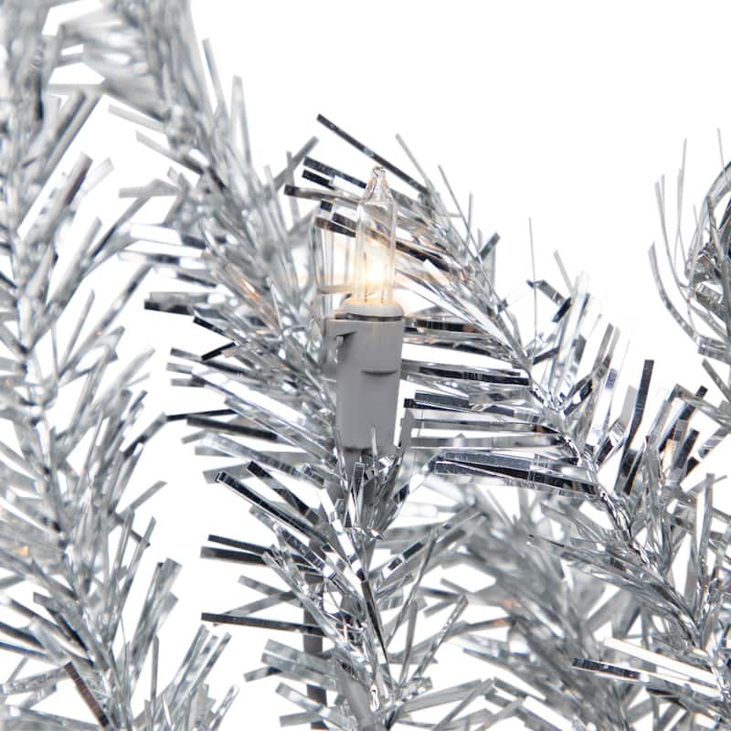 9' x 12" Silver Tinsel Artificial Christmas Garland, Clear Lights