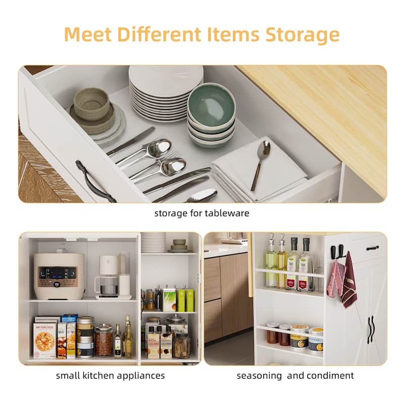 43" Kitchen Island Cart with Drop-Leaf Countertop, Rolling Storage Cabinet on Wheels for Small Kitchens