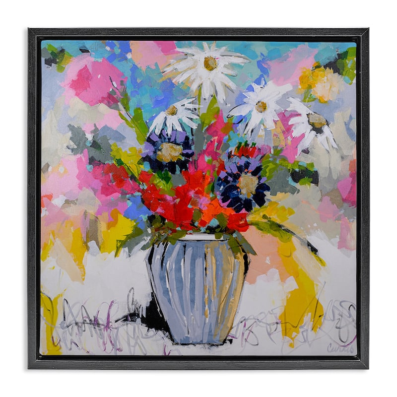 Stupell Bright Clustered Flowers Framed Floater Canvas Wall Art Design By Joan Curtis - 25 x 25 - Black