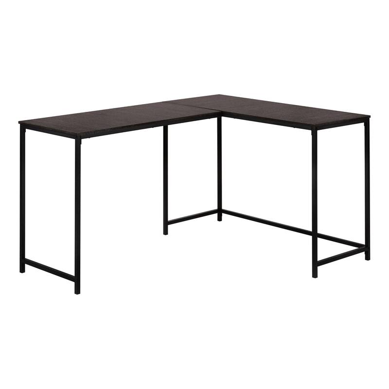 Computer Desk, Home Office, Corner, 58"l, L Shape, Work, Laptop, Brown Laminate, Black Metal, Contemporary
