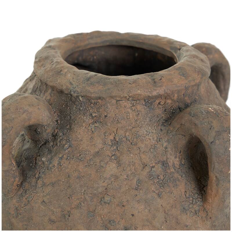 Dark Brown Ceramic Handmade Textured Vase with Handles