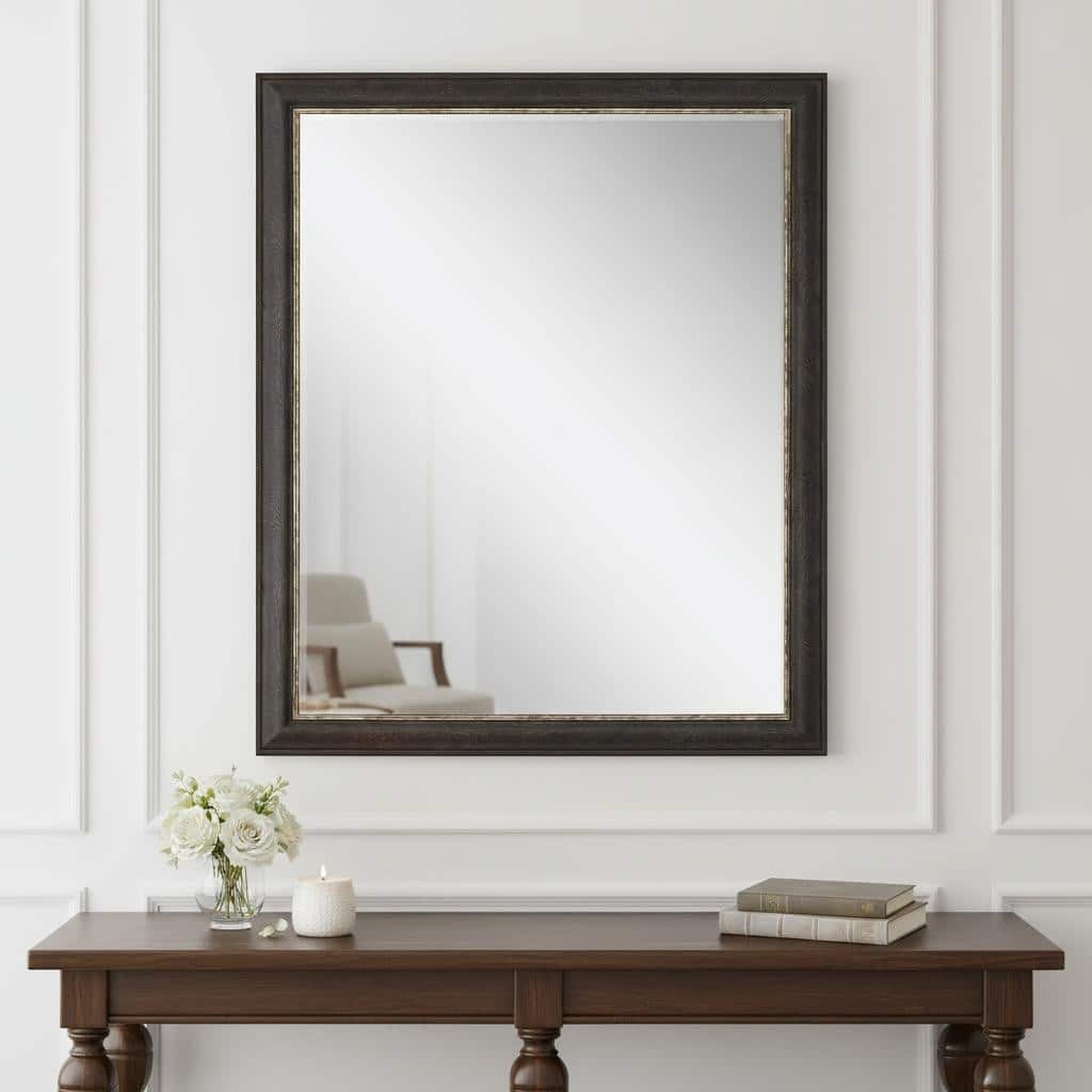 HomeRoots 33" Dark Brown Framed Accent Mirror - 27.00 in. x 33.00 in. x 2.00 in.