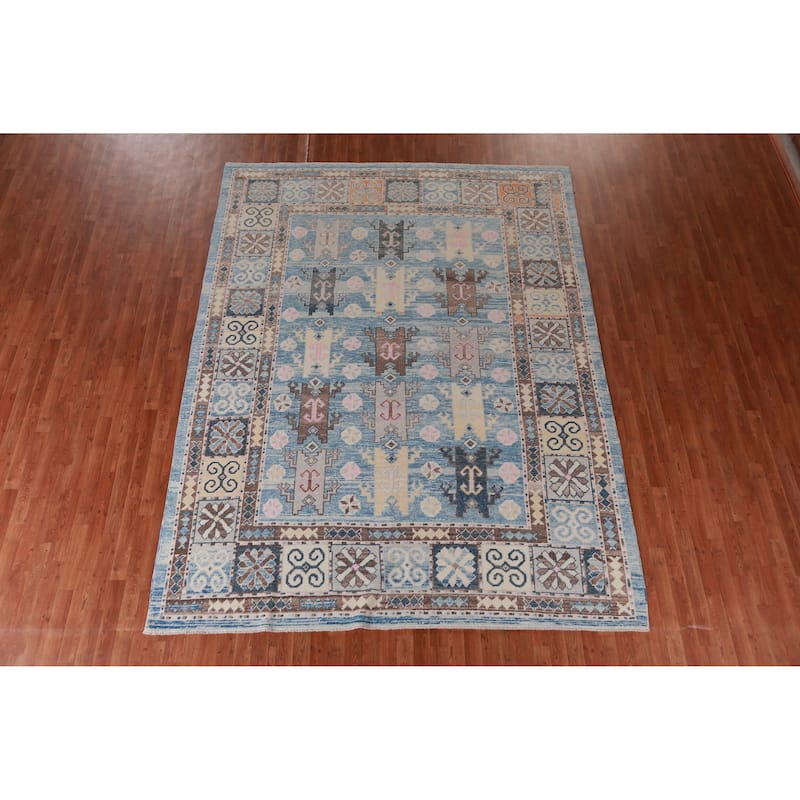 Hand Knotted Oriental 100% Wool Carpet Transitional All-Over Navy Blue & Blues Oushak Area Rug - 11' 0'' X 8' 4''