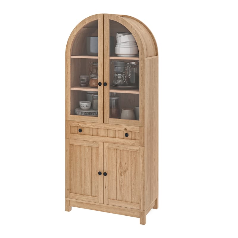Moasis 71" Tall Farmhouse Arched Kitchen Pantry with Large Drawers And Adjustable Shelves