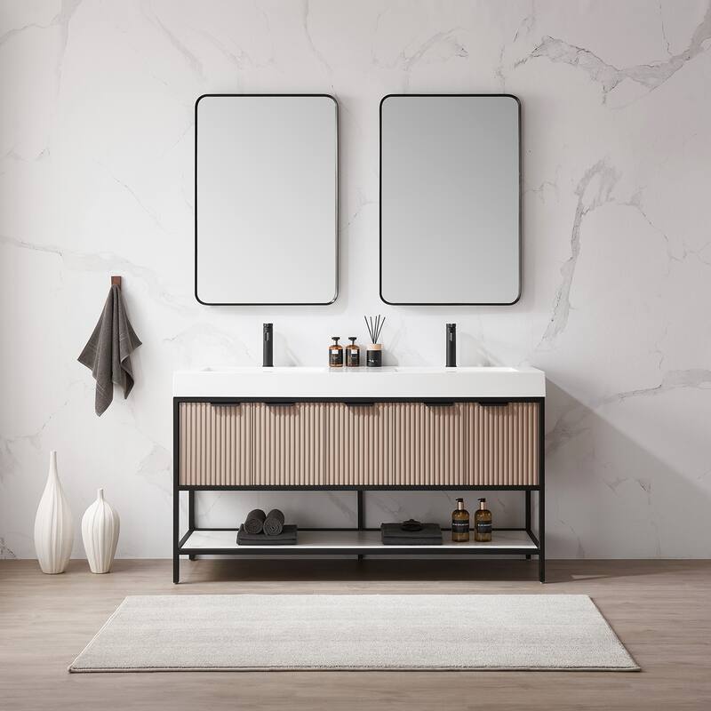 Marcilla 60 in. Double Sink Bath Vanity with Stone Sink Top