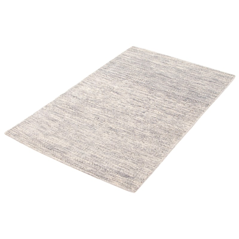 ECARPETGALLERY Hand-knotted Silk Shadow Grey Viscose, Wool Rug - 4'0 x 6'3