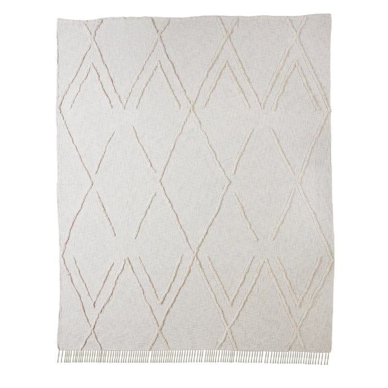 Ivory Geometric Queen Cotton Coverlet