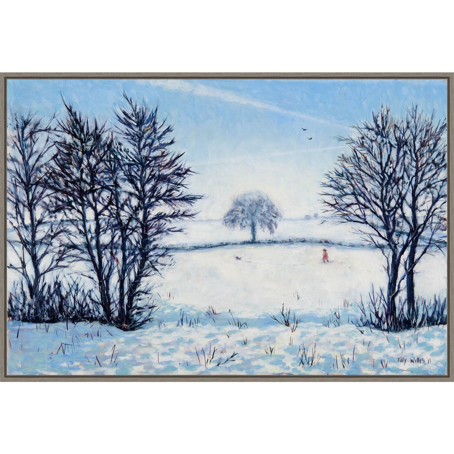 A Snowy Winters Walk by Tilly Willis Framed Canvas Wall Art Print Bed