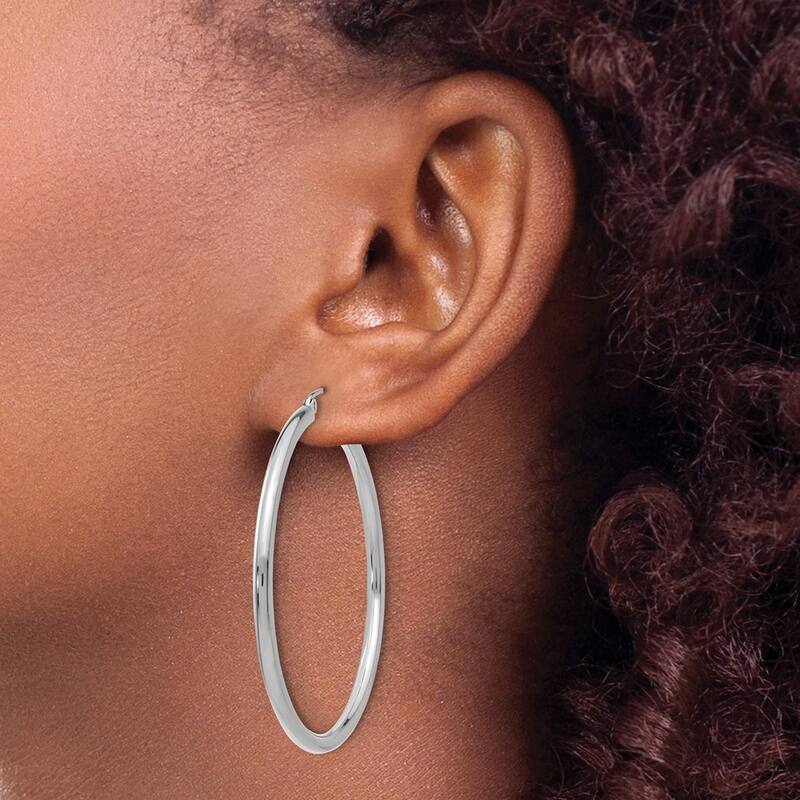 Curata 14k White Gold Polished Lightweight Tube Hoop Earrings - 45x45mm